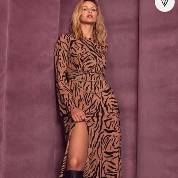 Lulus On the Prowl Tiger Long Sleeve Dress Size Small - Picture 2 of 10